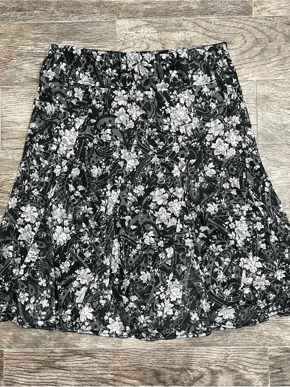 Black & White Floral A-Line Skirt